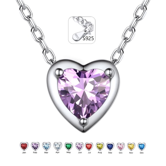 ChicSilver Valentines Day Gifts for Her - 925 Sterling Silver Heart Birthstone Necklace Birthday Anniversary Jewelry Gifts for Her Wife Mom Daughter