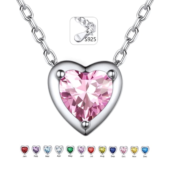 ChicSilver Valentines Day Gifts for Her - 925 Sterling Silver Heart Birthstone Necklace Birthday Anniversary Jewelry Gifts for Her Wife Mom Daughter