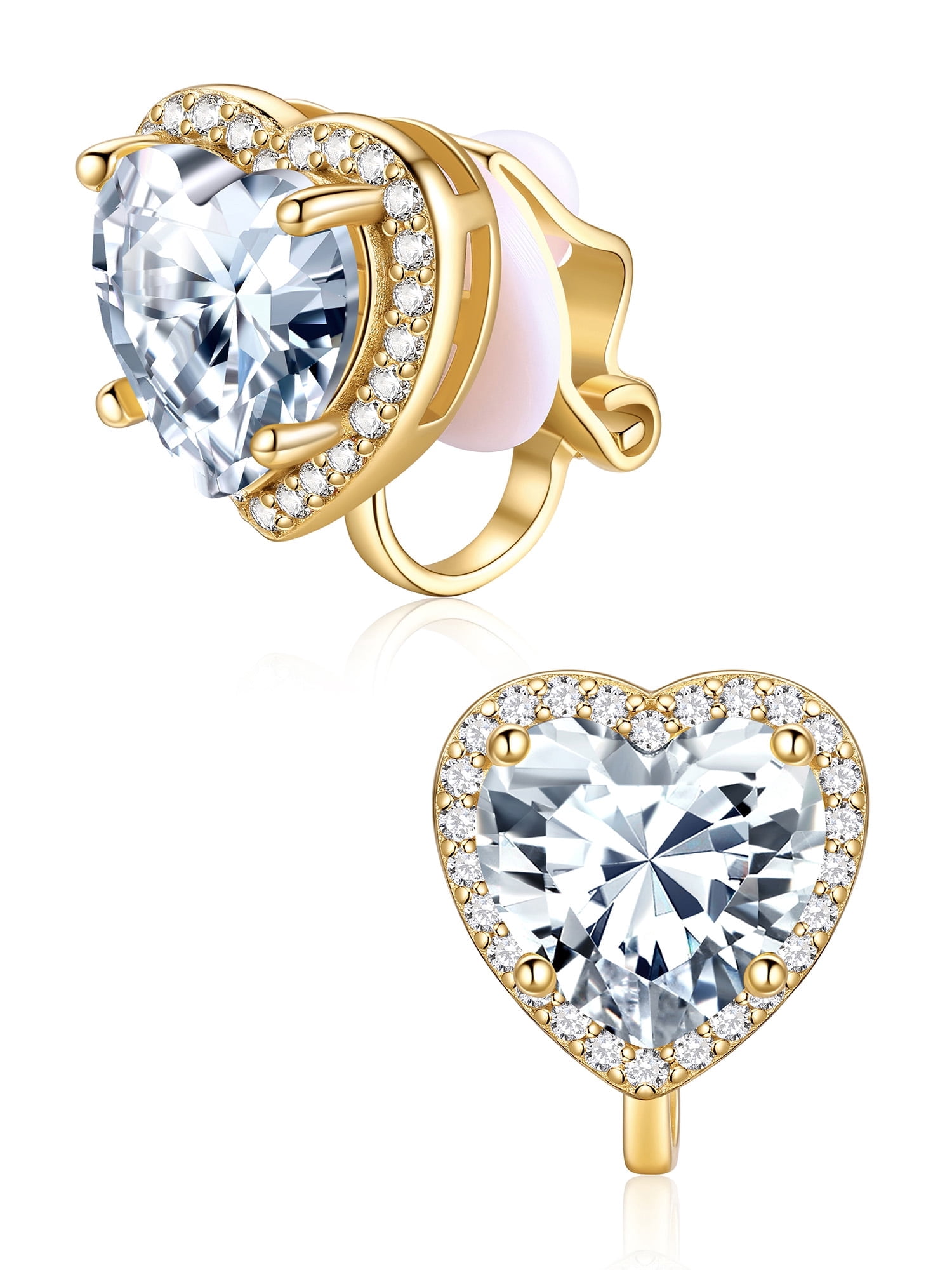 ChicSilver 925 Sterling Silver Non-Pierced Stud Earrings April Birthstone Clip-on Earrings for Women 14K Gold Plated