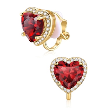 ChicSilver 925 Sterling Silver Non-Pierced Stud Earrings January Birthstone Clip-on Earrings for Women 14K Gold Plated