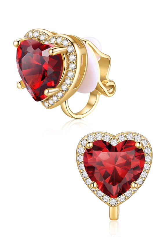 925 Sterling Silver Non-Pierced Stud Earrings January Birthstone Clip-on Earrings for Women 14K Gold Plated