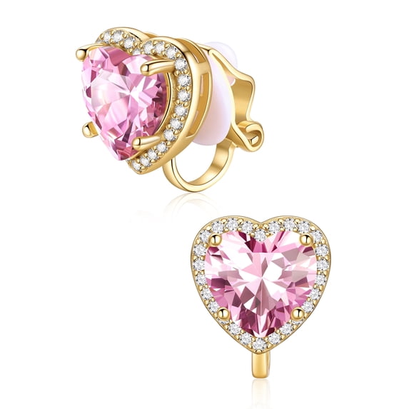 ChicSilver 925 Sterling Silver Non-Pierced Stud Earrings October Birthstone Clip-on Earrings for Women 14K Gold Plated