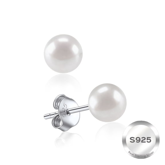 ChicSilver 925 Sterling Silver Pearl Stud Earrings for Women, Freshwater Cultured White Pearl Earrings 4-10mm, Hypoallergenic Small Pearl Earrings for Sensitive Ears, Gift Jewelry