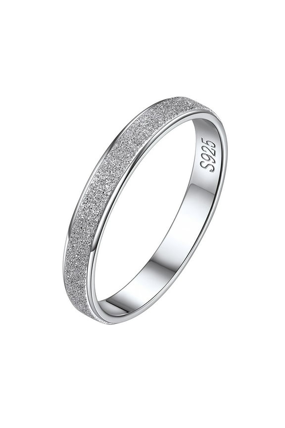 925 Sterling Silver Rings Skinny Sandblast Finish Resistant Comfort Fit Wedding Band 3mm Ring Size 9