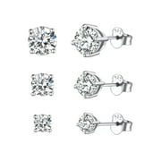 ChicSilver 3 Pairs Sterling Silver Cubic Zirconia Stud Earrings for Women Hypoallergenic Tiny Simulated Diamond Ear Stud Set for Sensitive Ears