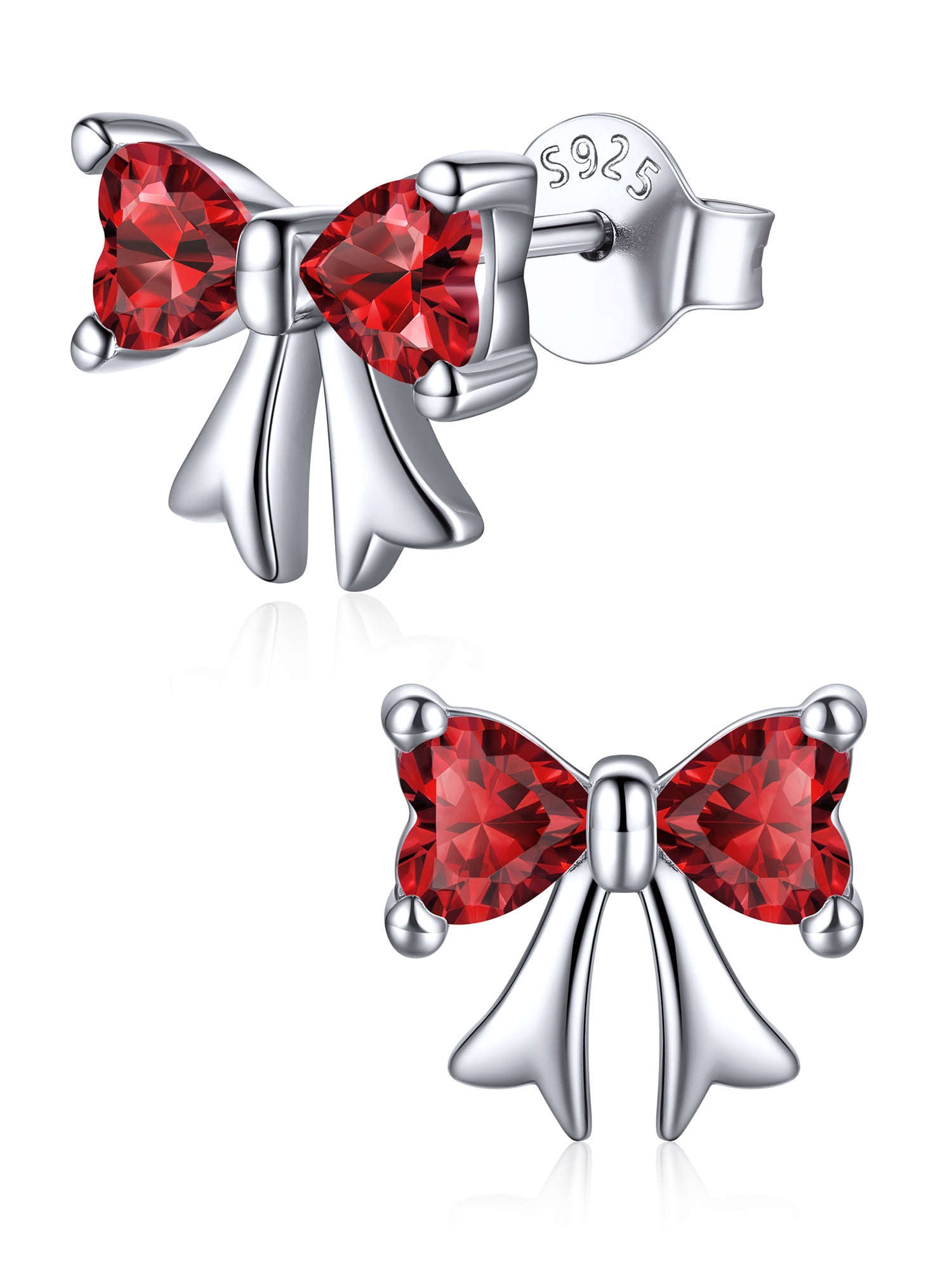 ChicSilver 925 Sterling Silver Stud Earrings Hypoallergenic Created Garnet Stud Earring Red Bow Earring January Birthstone Earrings for Women