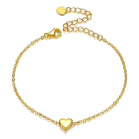 ChicSilver 925 Sterling Silver Tiny Heart Gold Link Chain Bracelet 6.3" Adjustable
