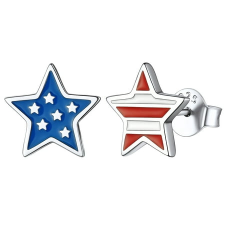 ChicSilver American Flag Earrings for Women Star Stud Earrings 4th of July Patriotic Sterling Silver Earrings Independence Day Jewelry Gifts