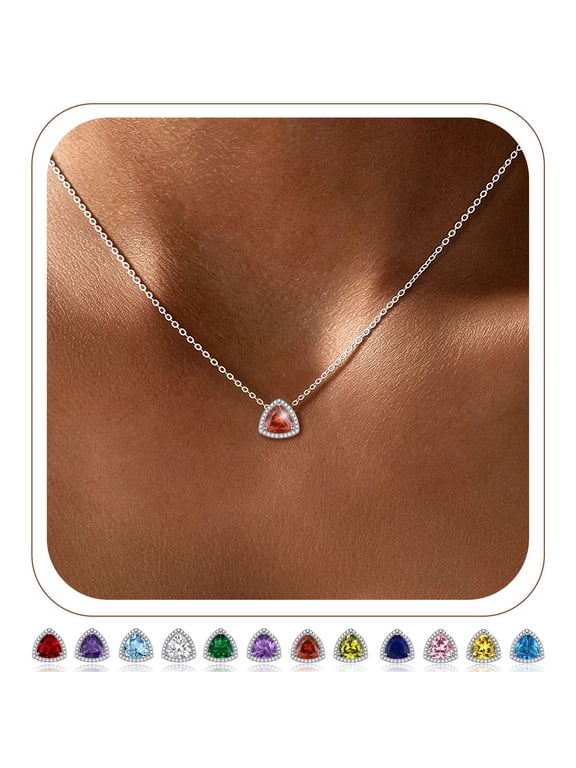 925 Sterling Silver Delicate Triangle Necklace Pendant for Women Hypoallergenic CZ July Birthstone Jewelry Christmas Anniversary Birthday Valentine's Day Gift for Wife Mom Her Grandma