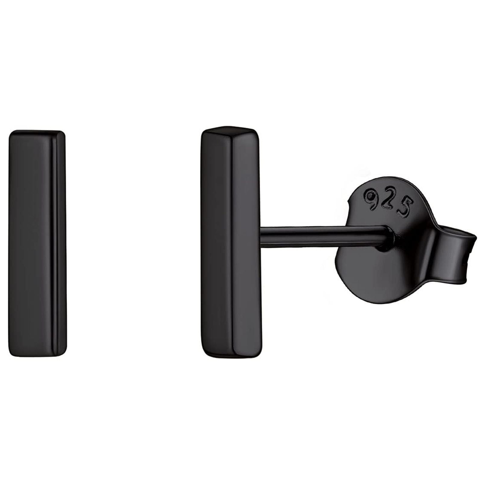 ChicSilver Black Bar Earrings for Women Men 925 Sterling Silver Ear Studs Ladies Simple Stud Earrings Hypoallergenic Jewelry Gift