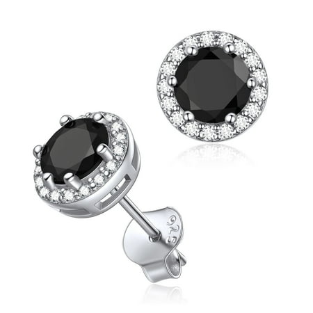 ChicSilver Black Crystal Earrings 7MM Round Cut Cubaic Ziaconia Diamond Stud Earrings Hypoallergenic Sterling Silver Jewelry Gift for Women | Clearance