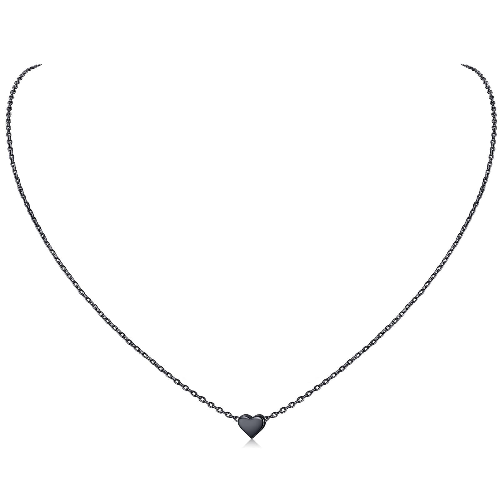 ★PEARLY MORE★ small black heart necklace ChicSilver-Black-Heart-
