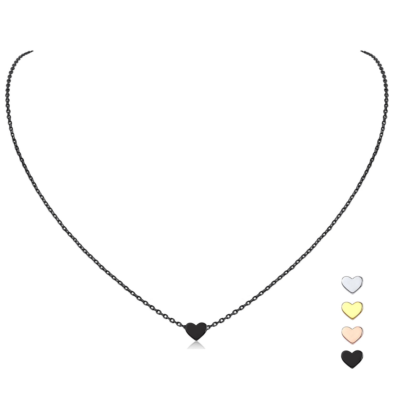 ChicSilver Black Heart Necklace 925 Sterling Silver Necklace Dainty