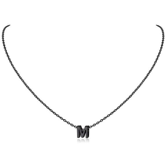 ChicSilver Black Initial A-Z Necklaces for Women 26 Letter Pendant Necklace in Sterling Silver 18" Chain Birthday Jewelry Gifts