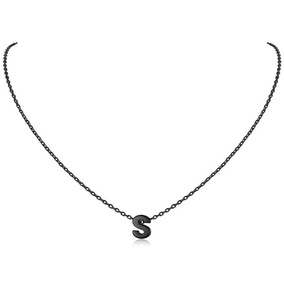 ChicSilver Black Initial A-Z Necklaces for Women 26 Letter Pendant Necklace in Sterling Silver 18" Chain Birthday Jewelry Gifts
