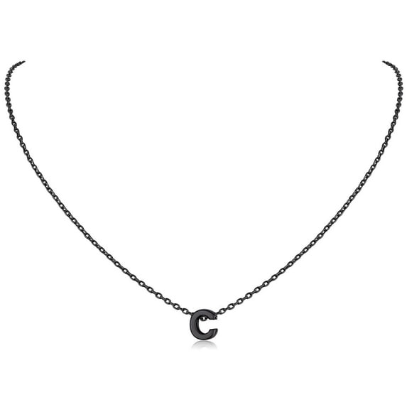 ChicSilver Black Initial A-Z Necklaces for Women 26 Letter Pendant Necklace in Sterling Silver 18" Chain Birthday Jewelry Gifts
