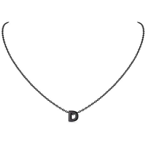 ChicSilver Black Initial A-Z Necklaces for Women 26 Letter Pendant Necklace in Sterling Silver 18" Chain Birthday Jewelry Gifts