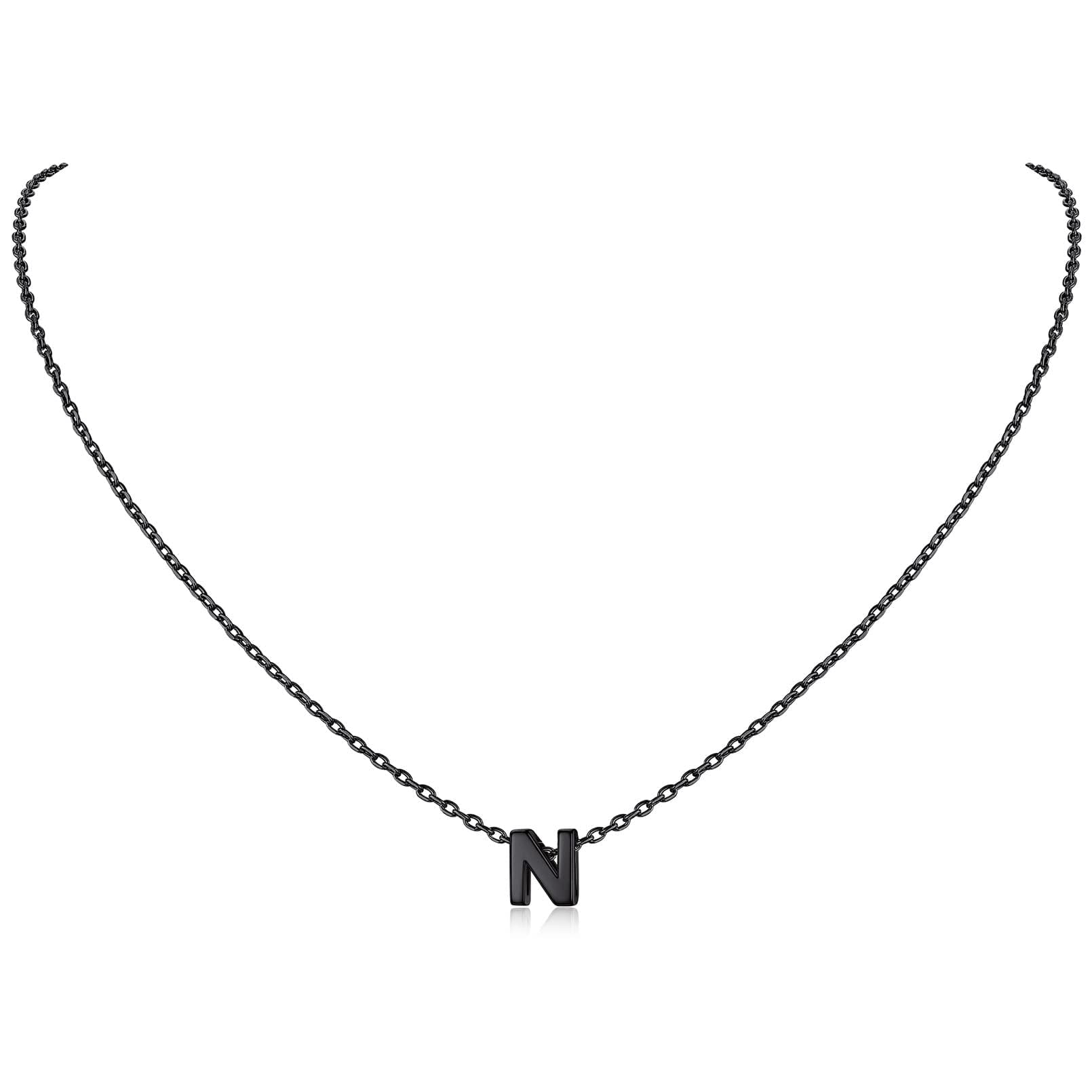 ChicSilver Black Initial A-Z Letter Pendant Necklaces for Women Dainty Personalized 925 Sterling Silver Name Jewelry Birthday Christmas Graduation Valentine's Day Gifts for Mom Wife Lover