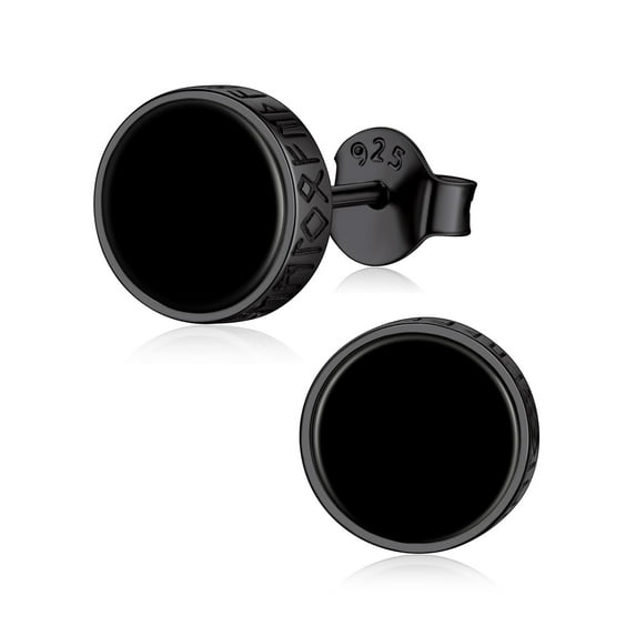 ChicSilver Black Onyx Earrings Stud 925 Sterling Silver Round Stud Earrings Viking Rune Jewelry