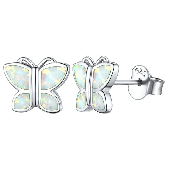 ChicSilver Butterfly Stud Earrings for Women 925 Sterling Silver Created White Opal Zircon Studs Jewelry Gift Hypoallergenic Earrings for Sensitive Ears