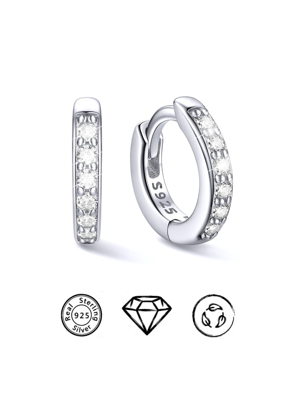 925 Sterling Silver Huggie Hoop Earrings or Women Cubic Zirconia 6mm Cartilage Earrings Small Silver Hoops Lightweight Hypoallergenic Jewelry Christmas Birthday Gifts for Her Mom Wife