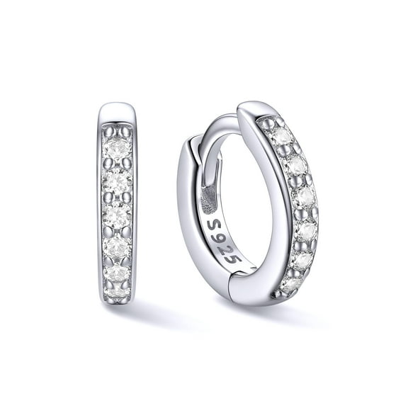 ChicSilver Cubic Zirconia Hoop Earrings for Women 925 Sterling Silver Huggie Hoop Earrings 6MM Huggie Earrings Cartilage Earrings for Women