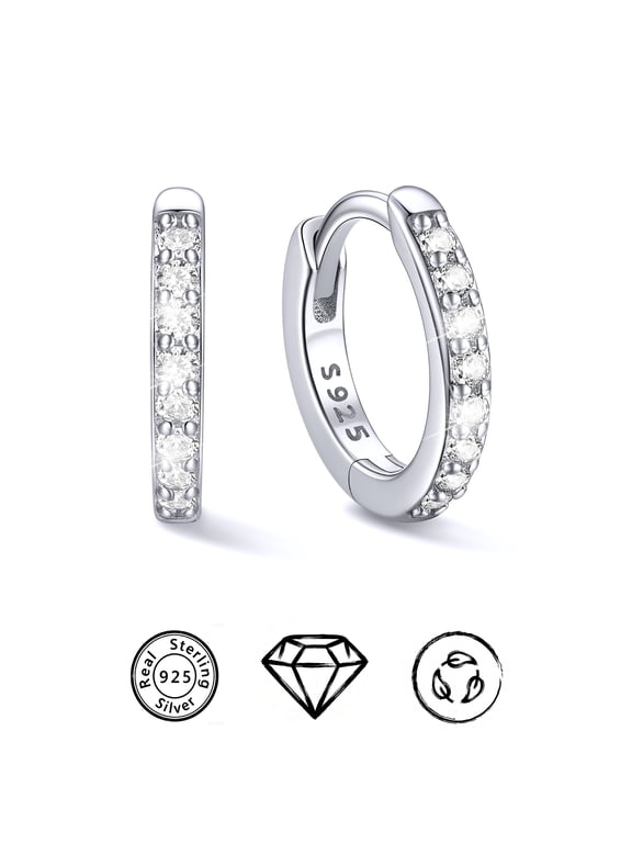 925 Sterling Silver Huggie Hoop Earrings or Women Cubic Zirconia 8mm Cartilage Earrings Small Silver Hoops Lightweight Hypoallergenic Jewelry Christmas Birthday Gifts for Her Mom Wife
