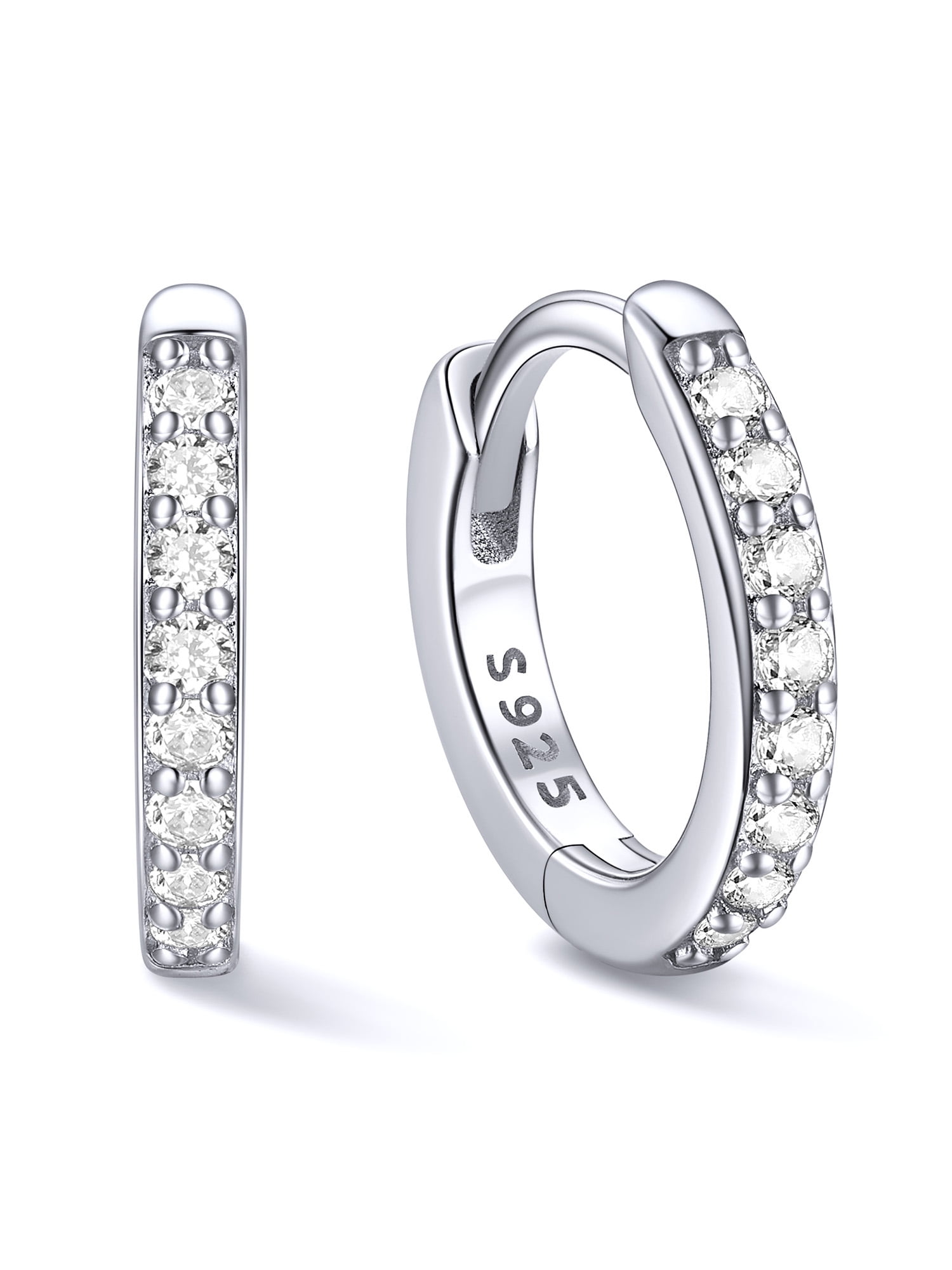 ChicSilver Real 925 Sterling Silver Tiny Huggie Hoop Earrings, Fine Jewelry for Women with Cubic Zirconia, 8MM