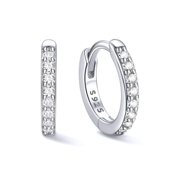 ChicSilver Silver Mini Huggie Hoop Earrings 925 Sterling Silver Earrings Cubic Zirconia Hoop Earrings for Women Cartilage Earrings Hypoallergenic 8MM