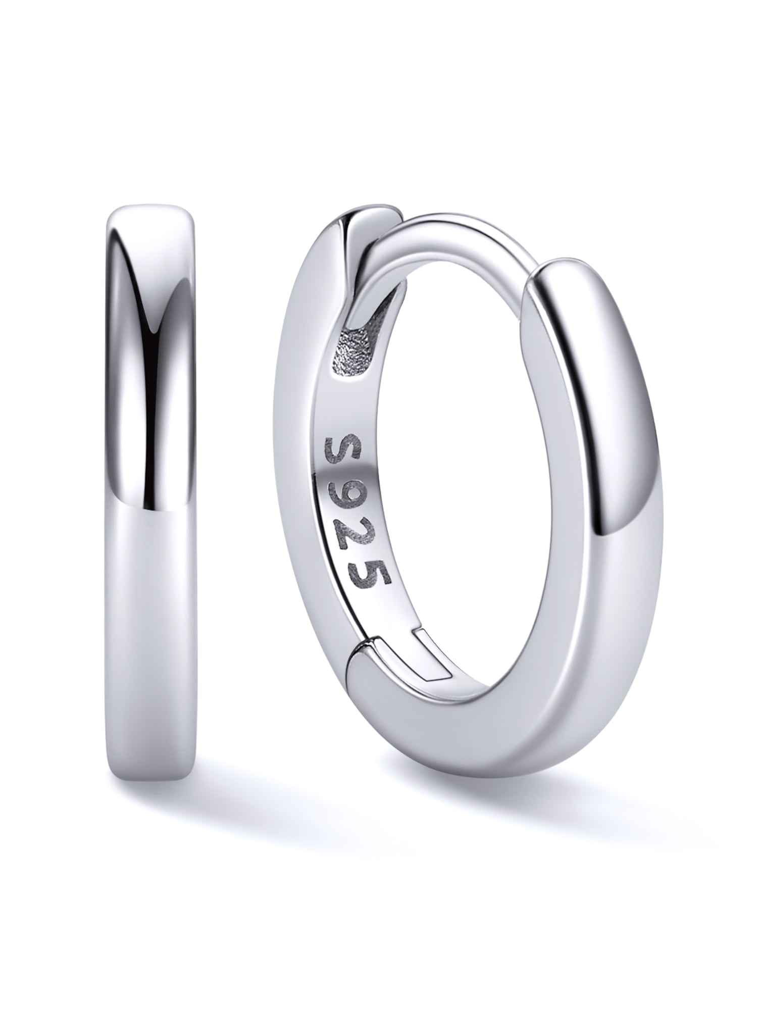 ChicSilver Hypoallergenic Small Huggie Hoop Earrings 8 MM 925 Sterling Silver Hoop Earrings for Women White Gold Plated Silver Tiny Cartilage Earring