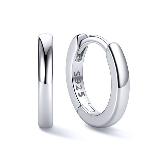 ChicSilver Hypoallergenic Small Huggie Hoop Earrings 8 MM 925 Sterling Silver Hoop Earrings for Women White Gold Plated Silver Tiny Cartilage Earring