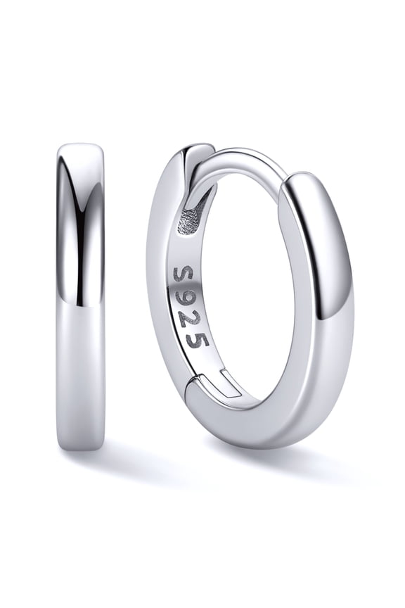 Hypoallergenic Small Huggie Hoop Earrings 8 MM 925 Sterling Silver Hoop Earrings for Women White Gold Plated Silver Tiny Cartilage Earring