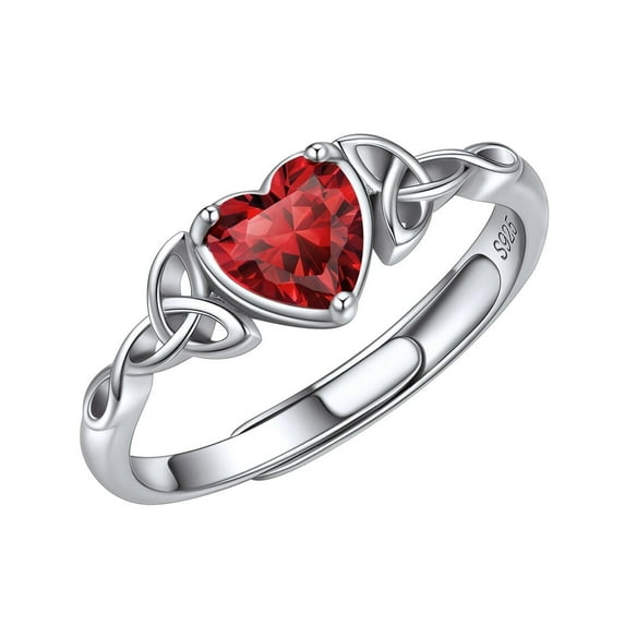 ChicSilver 925 Sterling Silver Wedding Band January Simulated-Garnet Birthstone Love Heart Celtic Knot Ring for Women