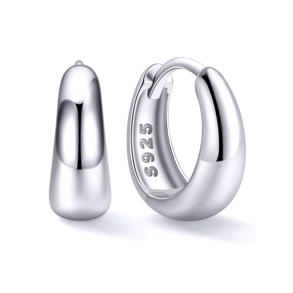 ChicSilver Chunky Silver Hoop Earrings for Women, 925 Sterling Silver Huggie Earrings Hypoallergenic Nickel Free 8-14mm
