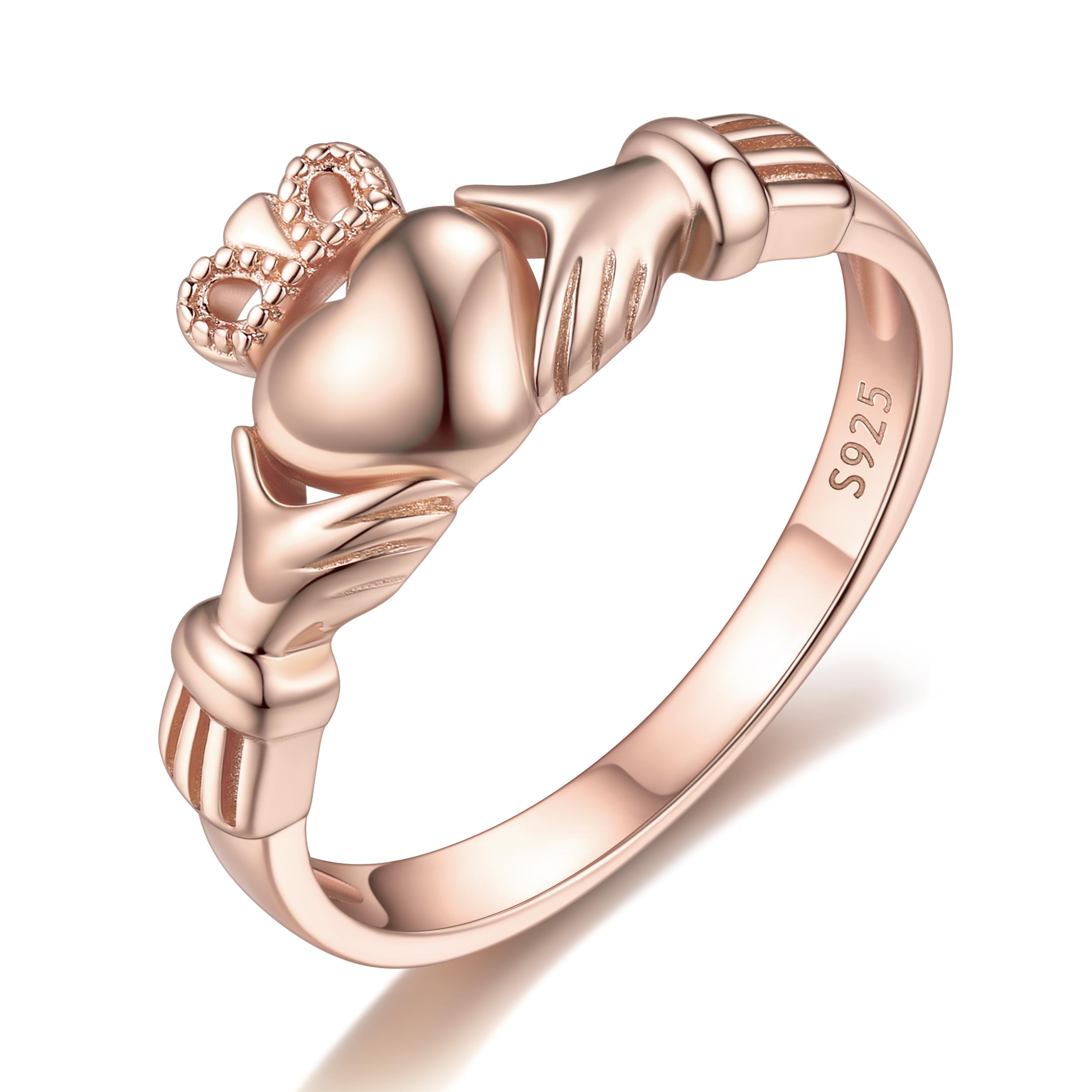 ChicSilver Claddagh Rings for Women Friendship Sterling Silver Ring Band 2.5mm Crown Heart Ring for Her Unisex Size 5