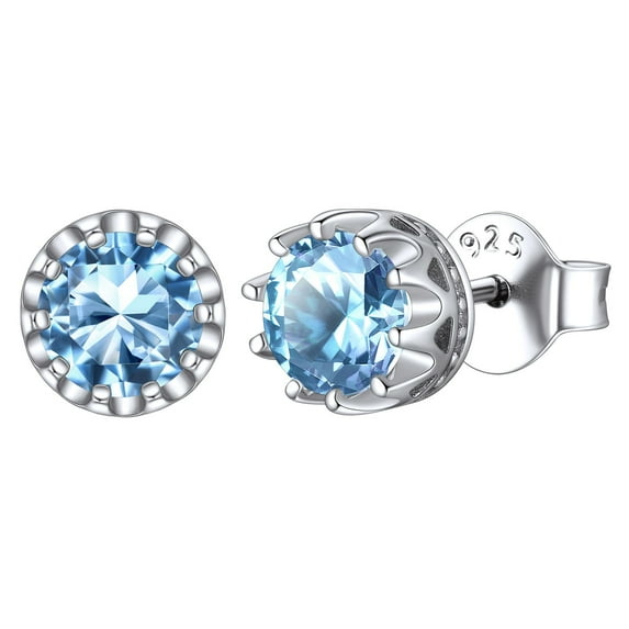 ChicSilver 925 Sterling Silver Stud Earrings for Women 5mm Round Brilliant Crown Birthstone Birthday Party Prom Jewelry Gift