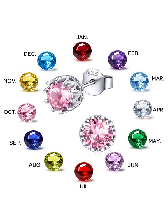 925 Sterling Silver Women Birthstone Stud Earrings 6.3mm Cubic Zirconia Hypoallergenic Nickel Free Tarnish Resistant Birthday Graduation Jewelry Gifts Teen Her Mom Wife