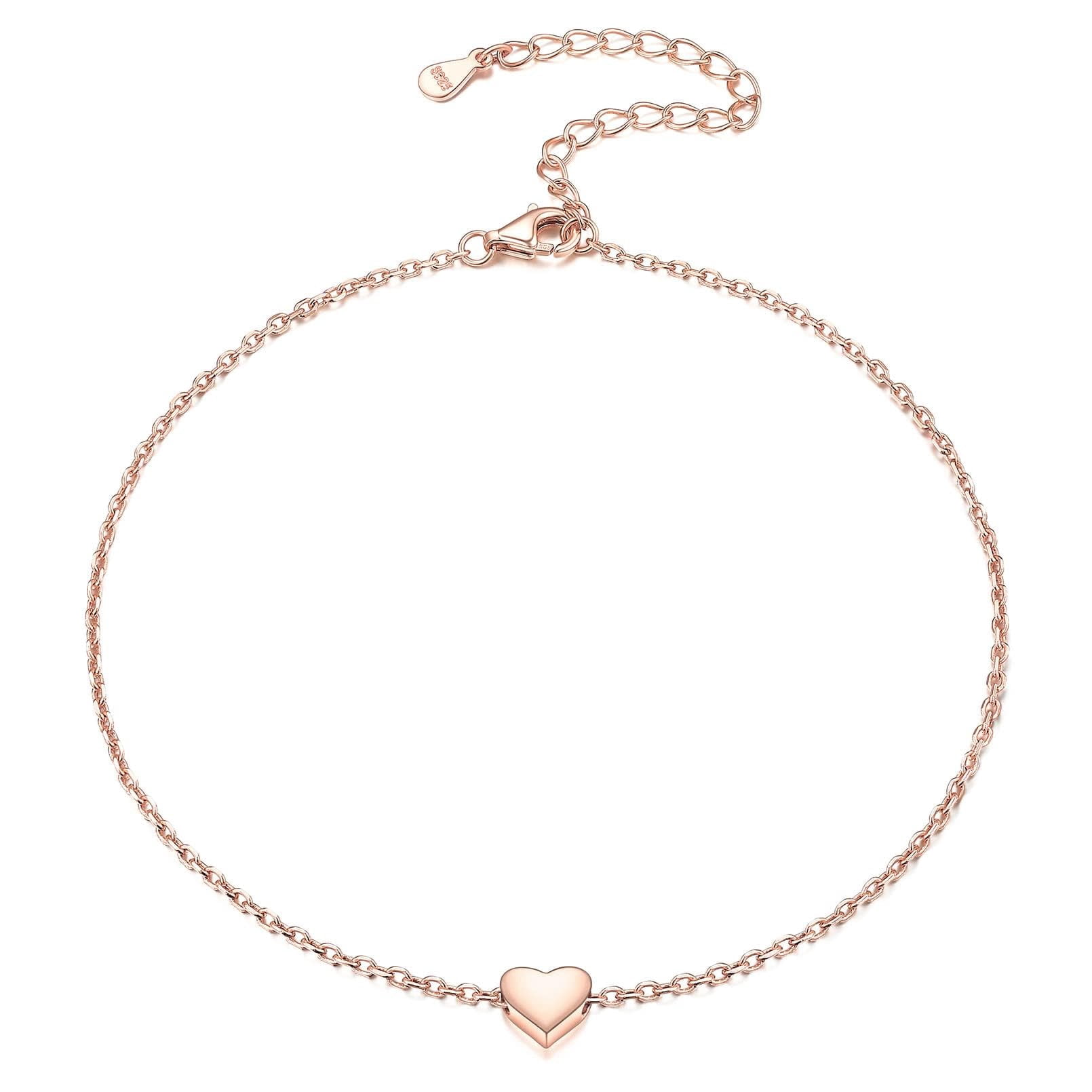 ChicSilver Anklets for Women S925 Sterling Silver Heart Pendant Ankle Chain Summer Beach Jewelry Ladies Fashion Anklet Waterproof