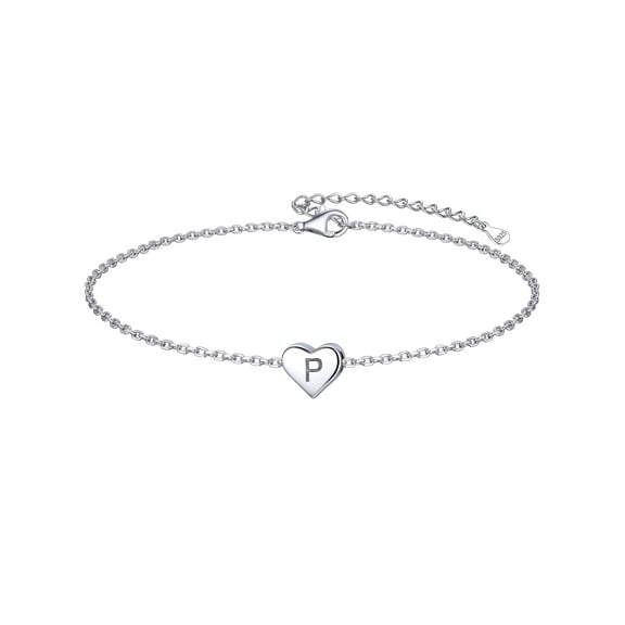 ChicSilver Anklets for Women 925 Sterling Silver Dainty Heart Initial A-Z Ankle Foot Jewelry Summer Graduation Gifts
