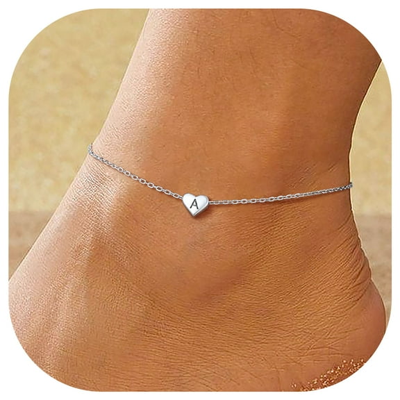 ChicSilver Anklets for Women 925 Sterling Silver Dainty Heart Initial A Ankle Foot Jewelry Summer Graduation Gifts