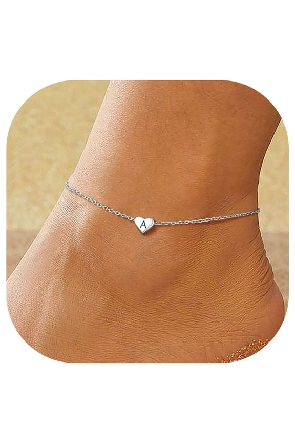 Anklets for Women 925 Sterling Silver Dainty Heart Initial A Ankle Foot Jewelry Summer Graduation Gifts