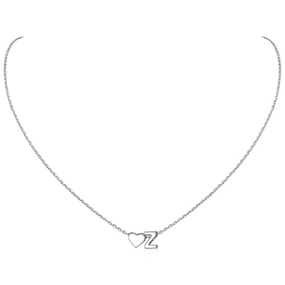 ChicSilver Elegant Love Heart Initial A-Z Pendant Necklace Adjustable Choker with 16"+2" Extension Chain, 925 Sterling Silver Necklace for Valentines Mom Mother Mother's Day Gift