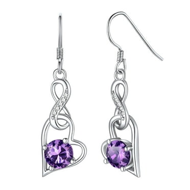 ChicSilver Drop Dangle Earrings for Women Ladies Heart Infinity Shape Amethyst Purple Birthstone 925 Sterling Silver Birthday Christmas Mother's Day Gifts for Her