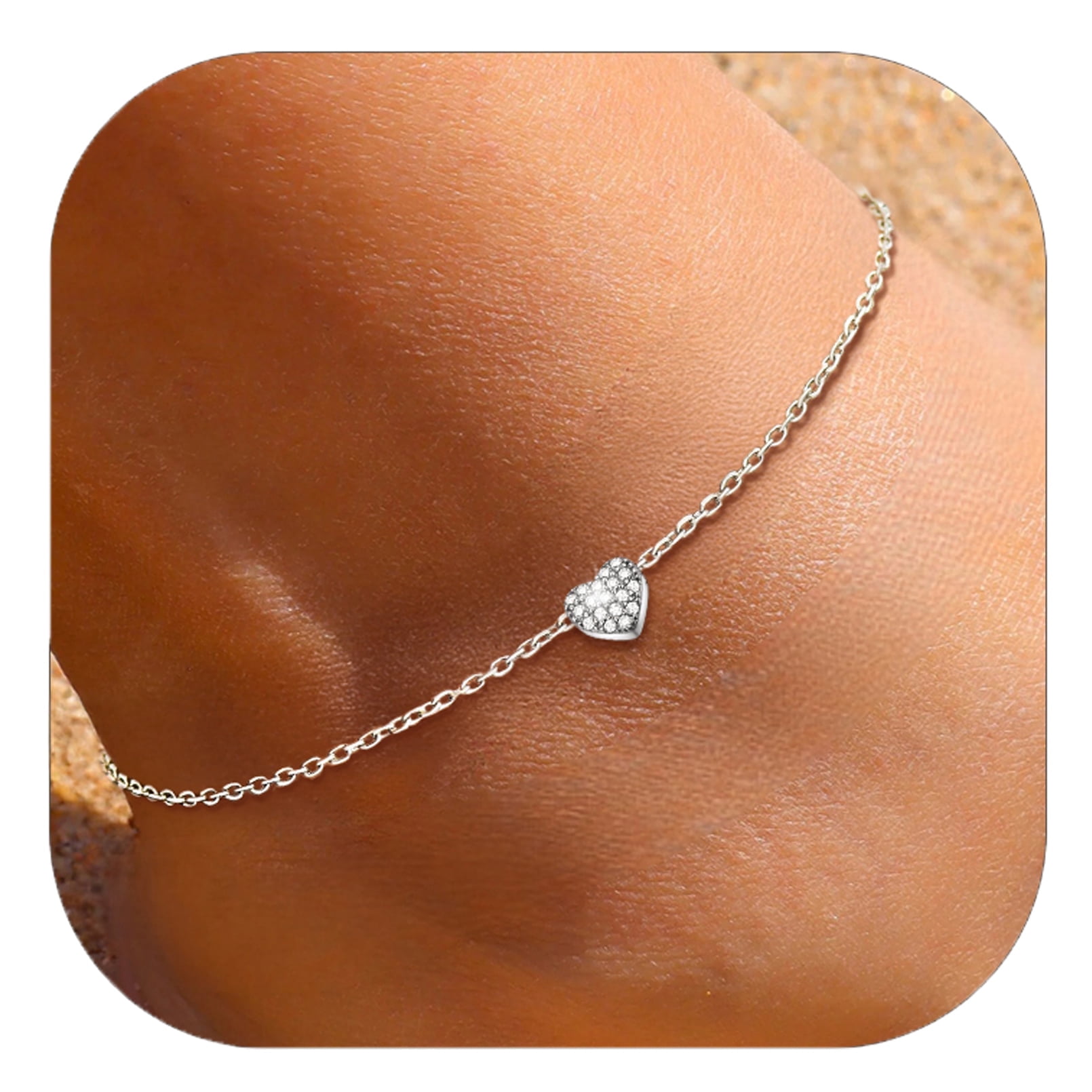 ChicSilver Elegant 925 Sterling Silvery Heary Anklet with Sparkling Cubic Zirconia - Stylish and Refined Design for Daily Wear, Holidays, and Parties