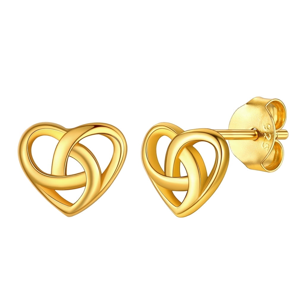 ChicSilver Gold Plated Stud Earrings Celtic Knot Sterling Silver Heart Earring for Women Hypoallergenic Jewelry | Clearance