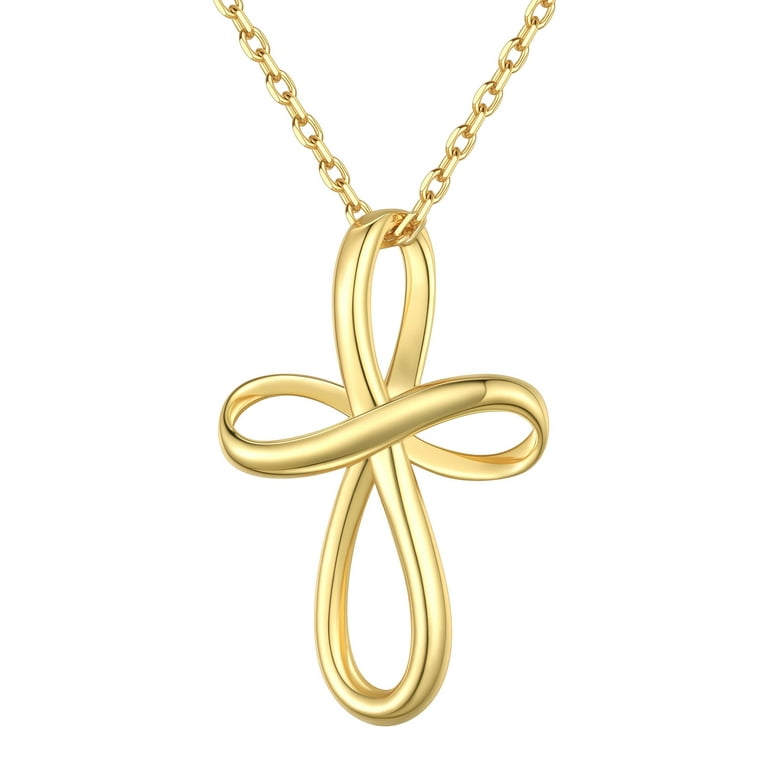 18K Gold Sideways Cross Necklaces, 14K Solid Gold 2024 Curve Crucifix Pendants, Religious Jewelry For Mom, Gifts For Her, Christmas Special Gifts