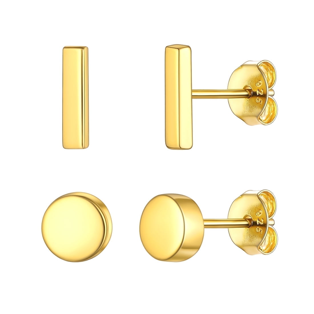 ChicSilver Gold Earrings for Women Studs Set 14K Gold Plated Dainty Simple Piercing Earrings Studs Hypoallergenic Sets(2 Pairs)