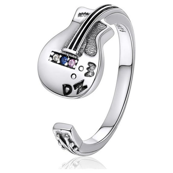 ChicSilver Guitar Music Band Ring Sterling Silver Fidget Rings Adjustable Women Wrap Open Ring Birthday Valentine's Day Christmas Gift
