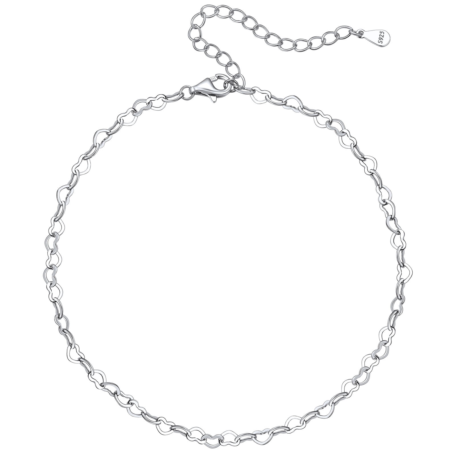 Heart Anklets for Women 925 Sterling Silver Ankle Bracelet 3mm Heart Link Foot Chain for Summer Beach
