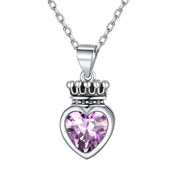 ChicSilver Heart Birthstone Necklace for Women June Alexandrite Princess Crown Charm Mothers Necklaces Pendant Choker 18" Sterling Silver